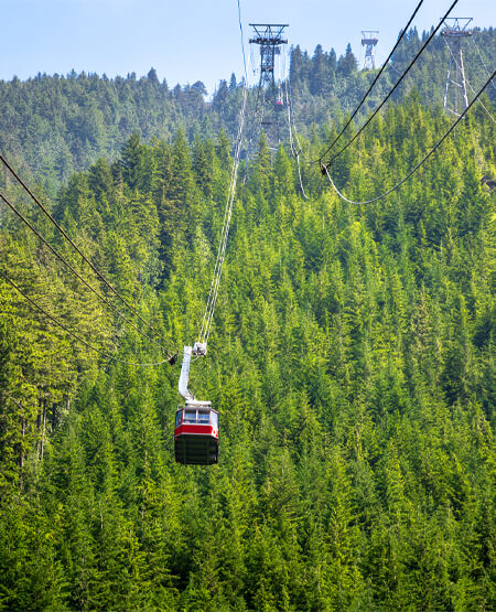 Beskrivende titel - Vises på hover Udsigt af gondol og Skyride Grouse Mountains og Capilano Suspension Bridge Park